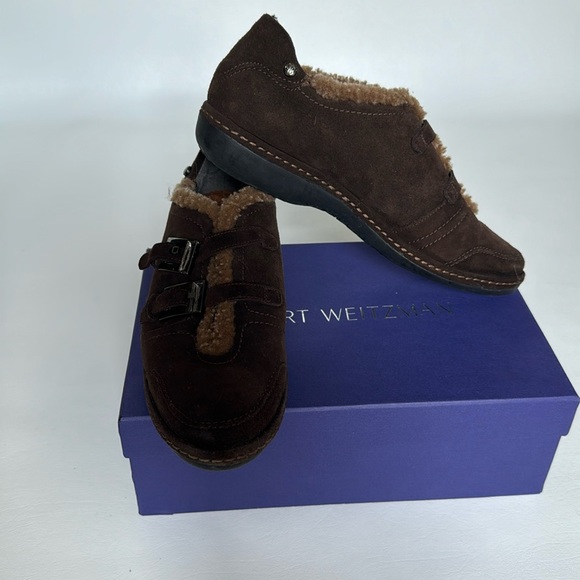 Stuart Weitzman Shoes - Stuart Weitzman Shoes 7.5 M Sherpa Trimmed Slip On Brown Suede buckles